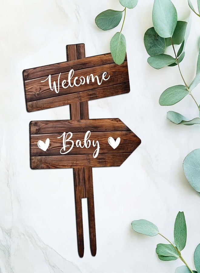 Senfaro Rustic Welcome Baby Cake Topper in Wood Boy or Girl Announcement Neutral Wooden Cake Decoration for Baby Shower, Gender Reveal Party Decorations - Image 2